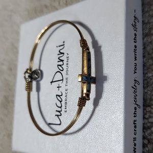 LUCA +Dani Saved By Grace Blue Baguette Cross Bracelet